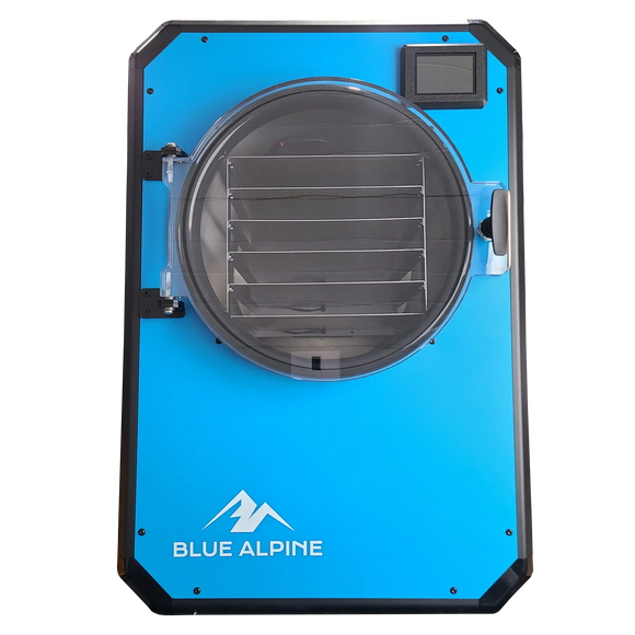 Shows a medium blue Blue Alpine Freeze Dry Machine for food and home usage