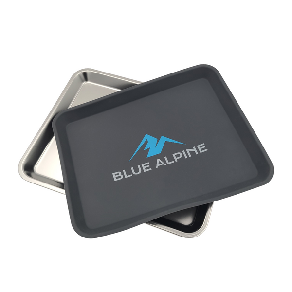 Medium Silicone Mat on Medium Tray Front White Background With Blue Alpine Logo