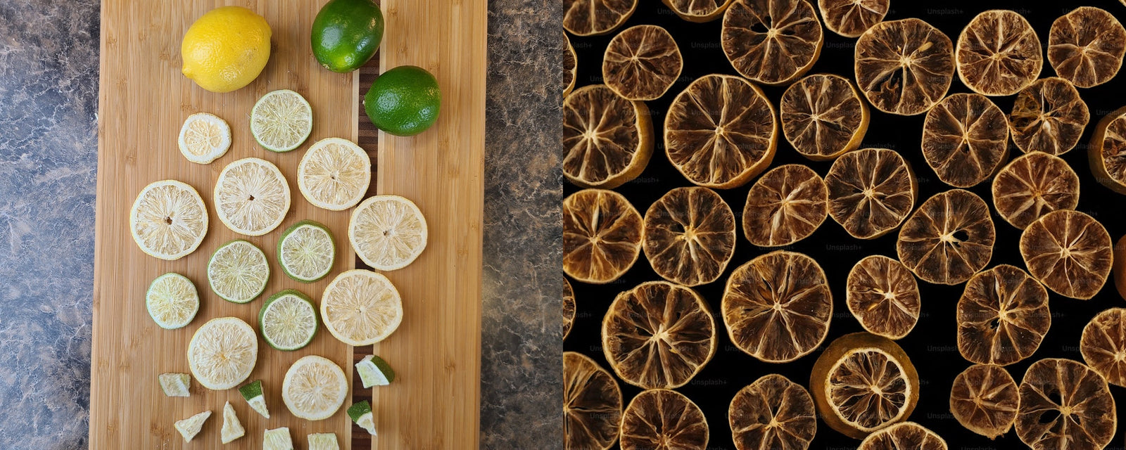freeze dried citrus next to dehydrated citrus