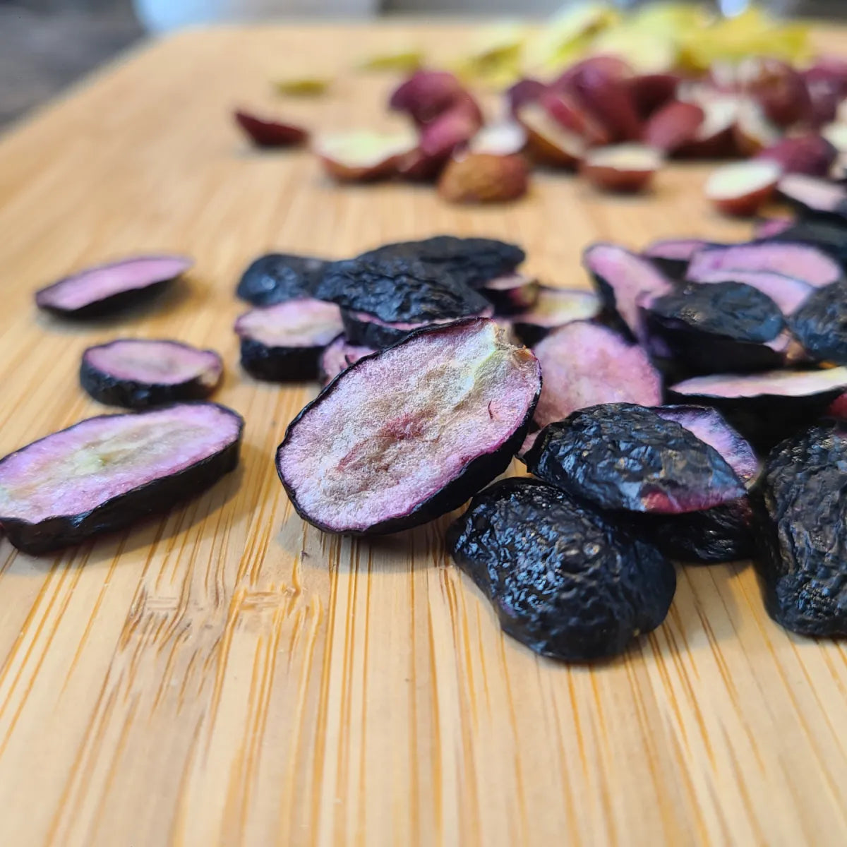 Perfectly freeze dried grapes — light, crunchy, and made at home with a Blue Alpine freeze dryer