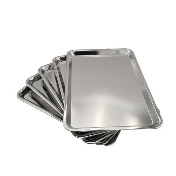 5 Large Stainless Steel Trays Spread View