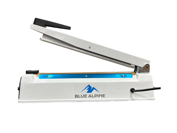 Impulse Sealer White Side Blue Alpine Logo