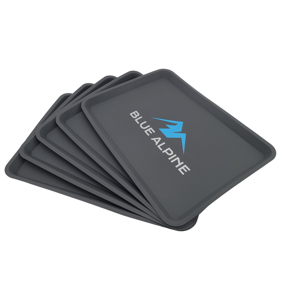 5 Large Silicone Mats Spread White Background With Blue Alpine Logo