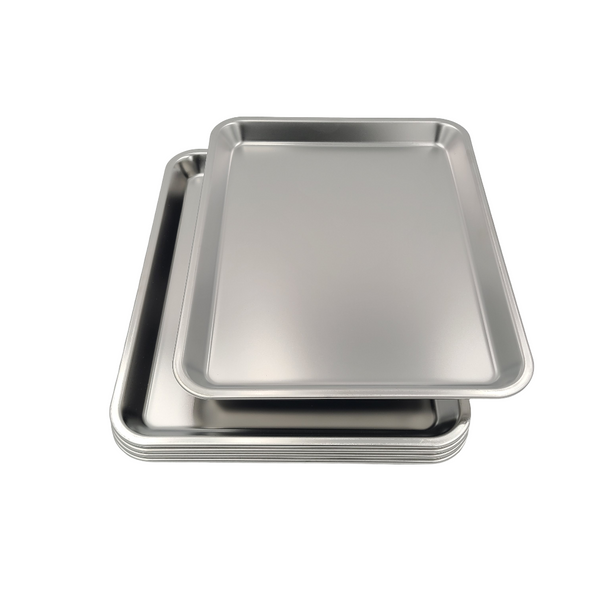 5 Medium Stainless Steel Trays Stacked Offset View