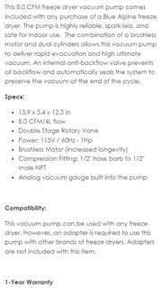 Text Description Premium Freeze Dryer Vacuum Pump
