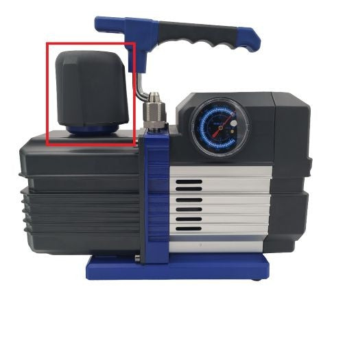 V00101 Vacuum Pump with its respective Oil Mist Filter emphasized with a red box