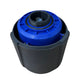 Black and blue V00101 Vacuum Pump Oil Mist Filter bottom view showing threads